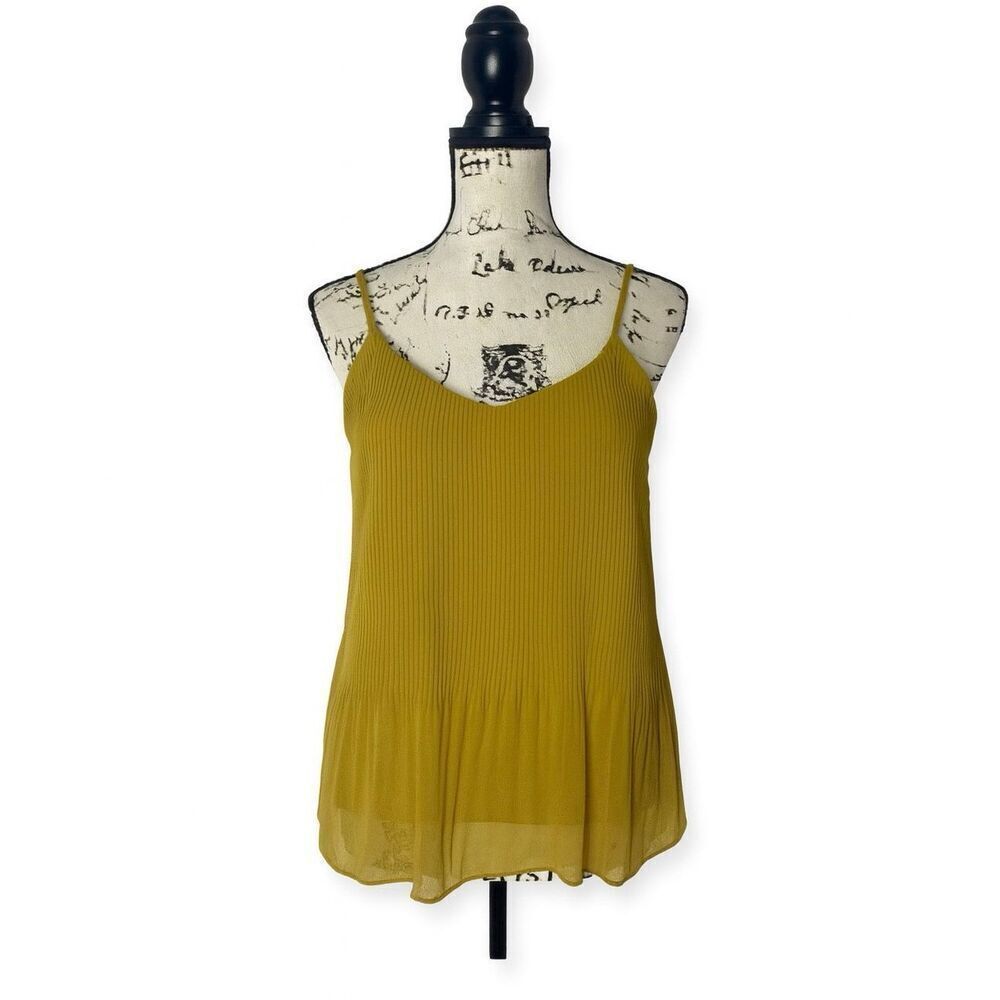 Topshop Women’s Flowy Lined Cami Tank Top Size 6 – Mustard Yellow Pleated Adjust